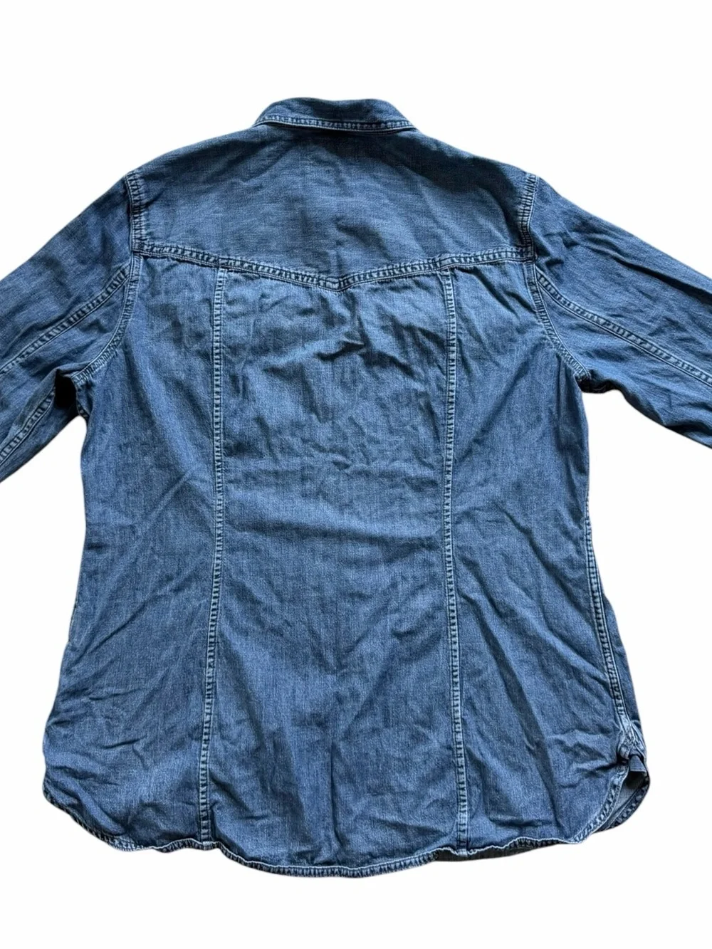 J. Crew Slim Fit Chambray Shirt Size 14 Tall Blue Cotton Pearl Snap Western